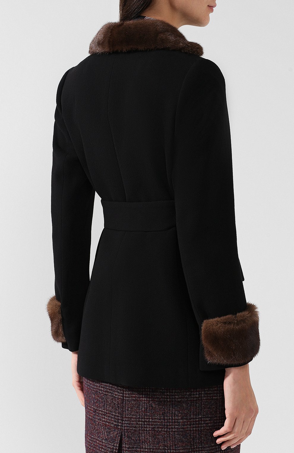 Шерстяное пальто с меховой отделкой и поясом KITON, арт. D46506K05P54, фото 4