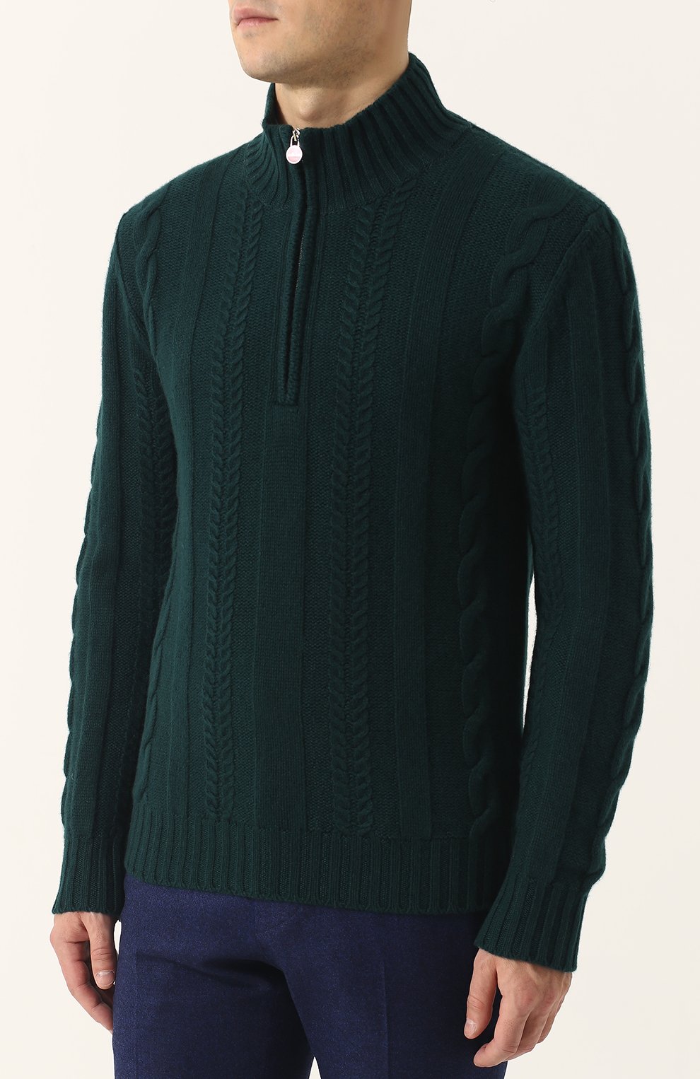 Кашемировый свитер фактурной вязки с воротником на молнии KITON, арт. UK930, фото 3