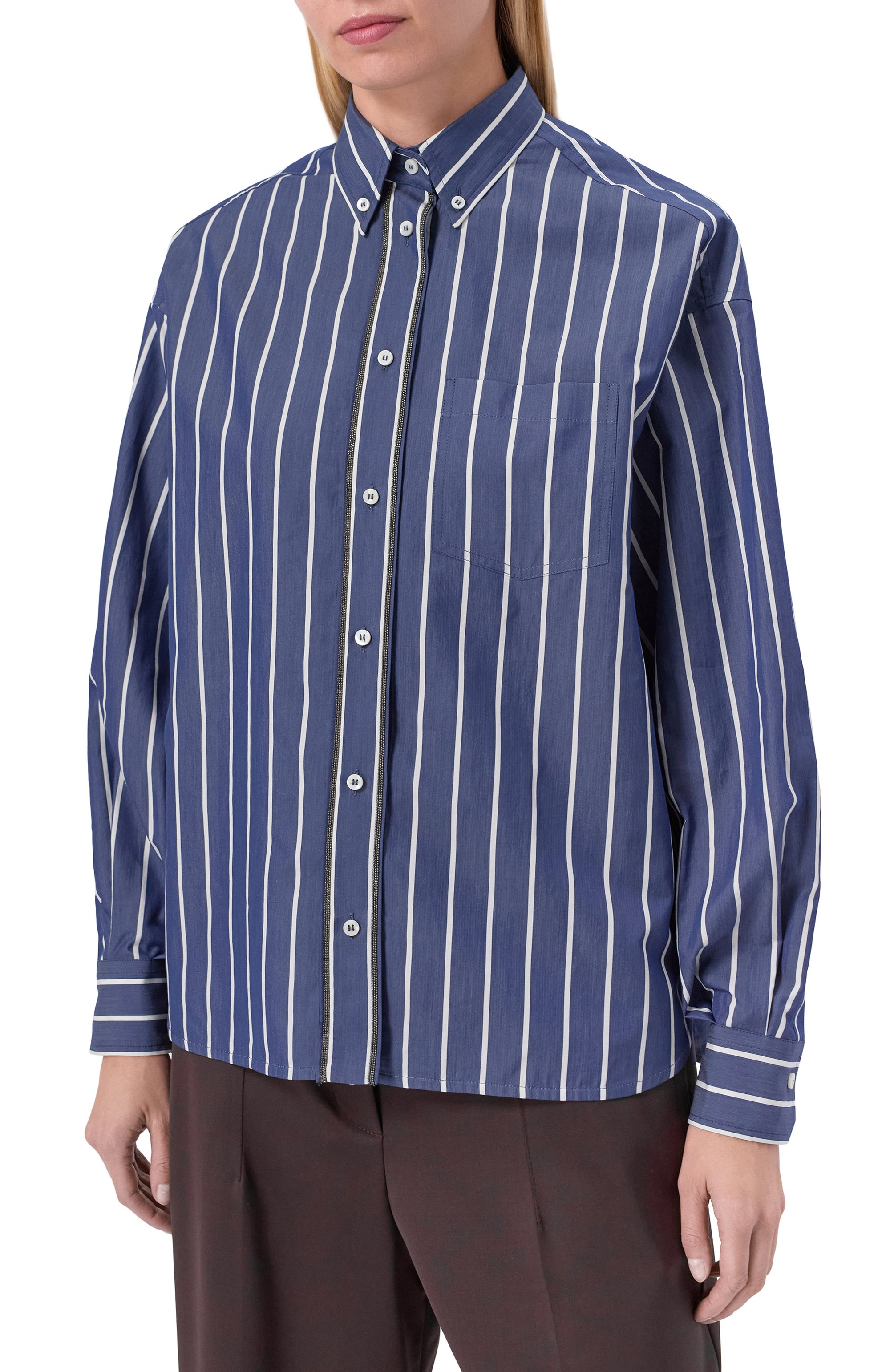 Рубашка из хлопка и шелка BRUNELLO CUCINELLI синего цвета по цене 231000 руб., арт. MP752ND716, фото 3 Рубашка из хлопка и шелка BRUNELLO CUCINELLI, арт. MP752ND716, фото 3