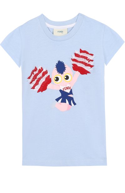 Хлопковая футболка с принтом и бахромой FENDI, арт. JFI100/7AJ/10A-12A, фото 1