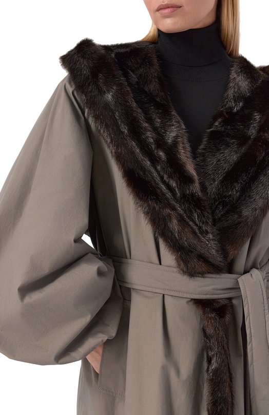 Хлопковое пальто с отделкой из экомеха Magda Butrym 226925 Серый  226925 Фото 5