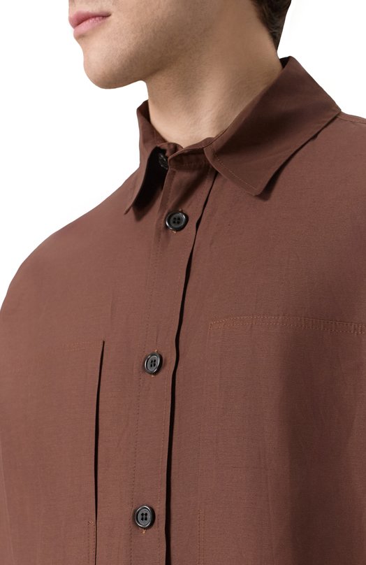 Рубашка из вискозы и льна Laneus S6LAMASI072 Коричневый  S6LAMASI072 Фото 5