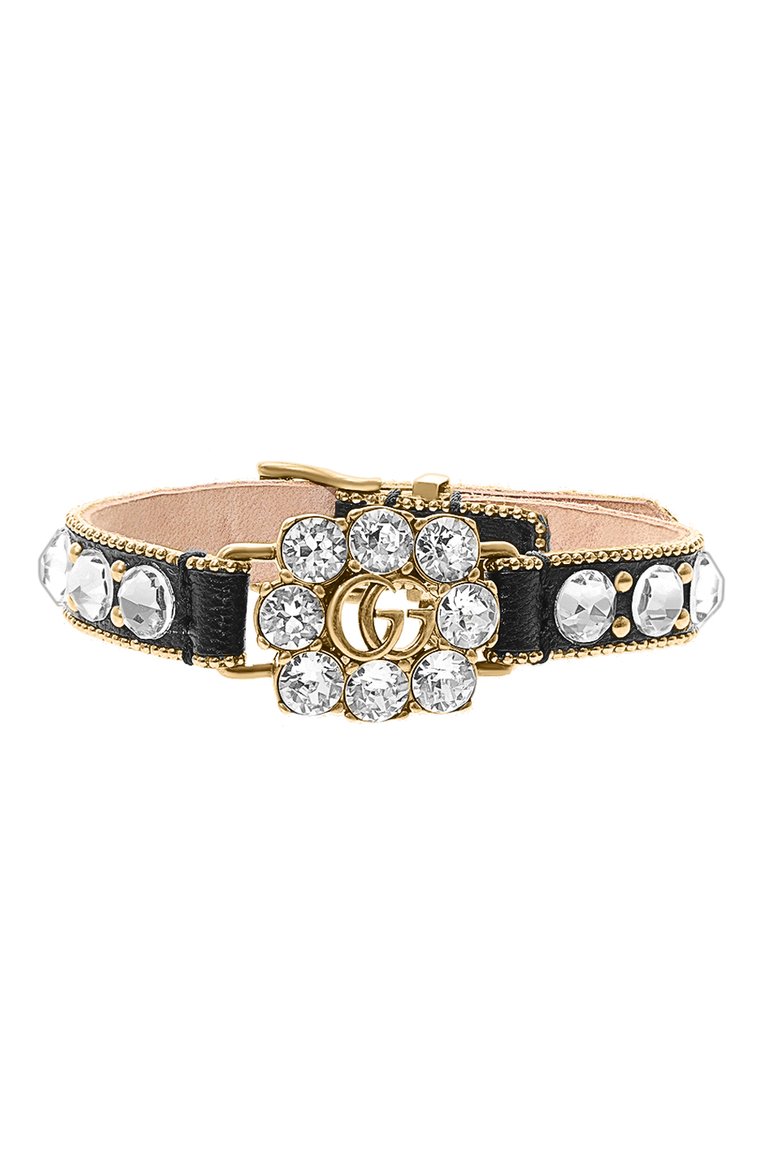 Женский кожаный браслет с double g GUCCI черного цвета, арт. 648722 I5671 | Фото 1 (Материал: Натуральная кожа; Нос: Не проставлено)