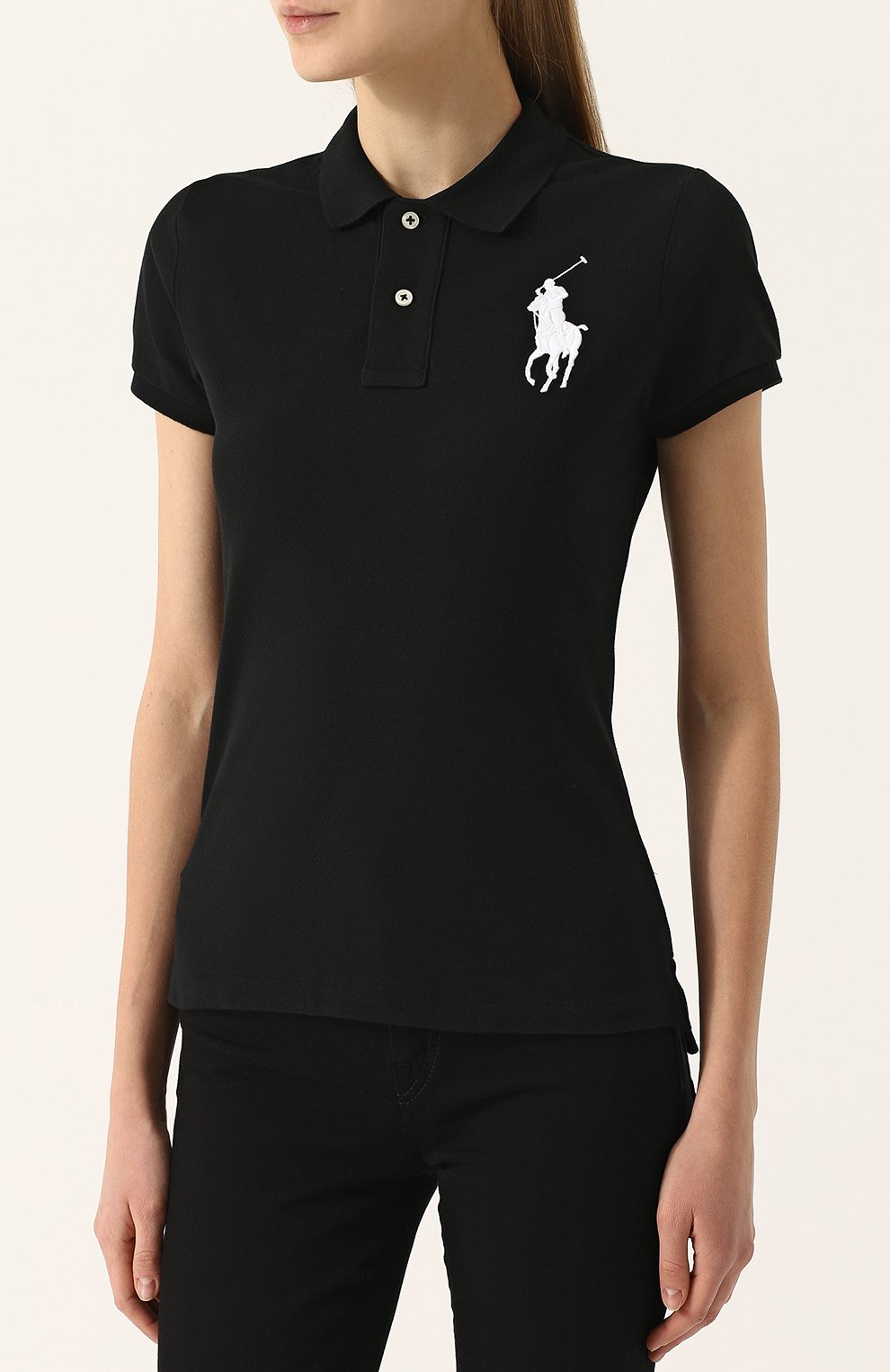 Хлопковое поло с вышитым логотипом бренда POLO RALPH LAUREN черного цвета по цене 17050 руб., арт. 211505656, фото 3 Хлопковое поло с вышитым логотипом бренда POLO RALPH LAUREN, арт. 211505656, фото 3