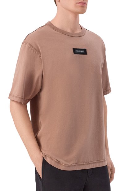 Хлопковая футболка DOLCE & GABBANA коричневого цвета по цене 78450 руб., арт. G8RI4T/G7P10, фото 3 Хлопковая футболка DOLCE & GABBANA, арт. G8RI4T/G7P10, фото 3