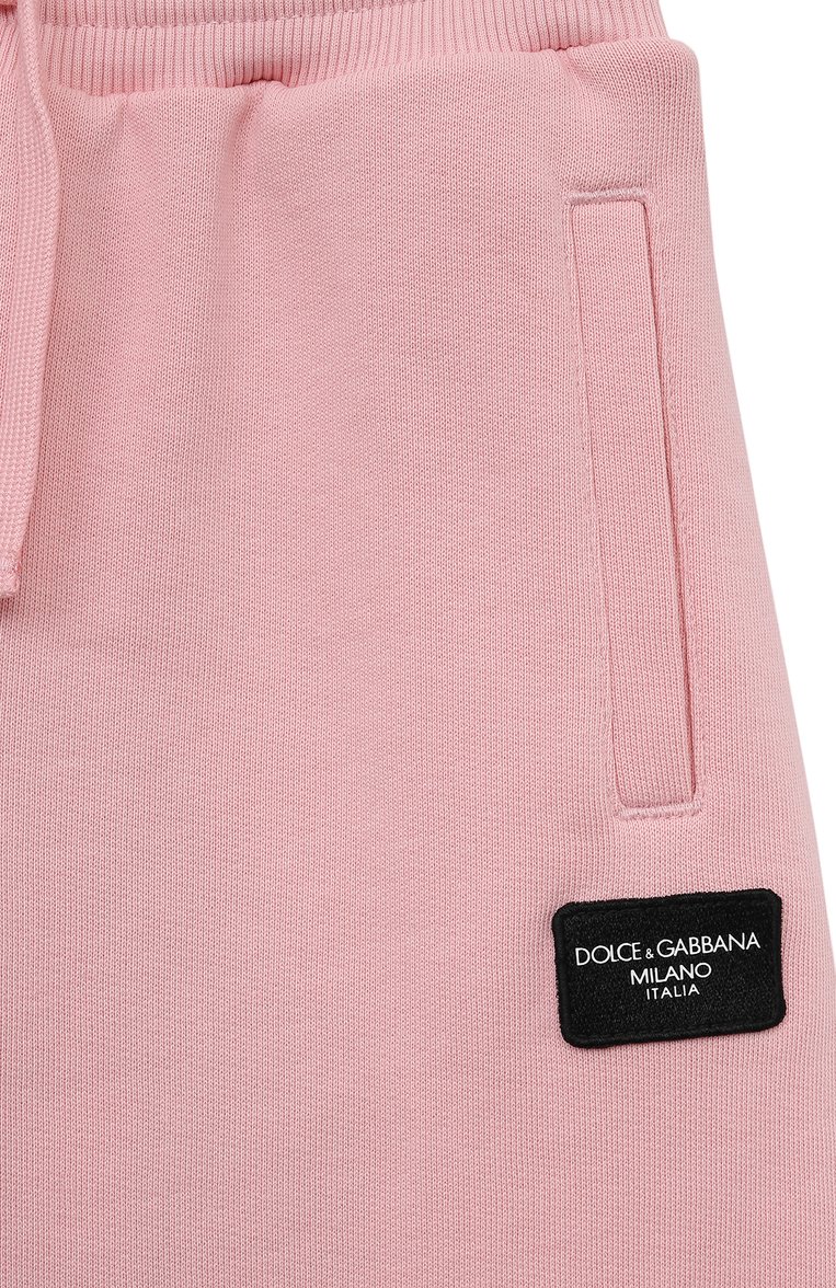 Детские хлопковые джоггеры DOLCE & GABBANA светло-розового цвета, арт. L5JPD7/G7M4V/2-6 | Фото 3 (Материал внешний: Хлопок; Нос: Не проставлено; Девочки Кросс-КТ: Джоггеры-одежда)