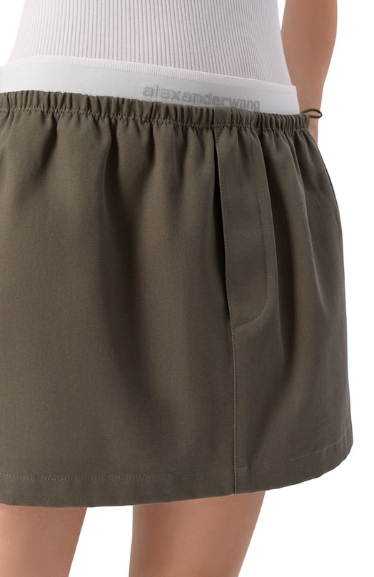 Хлопковая юбка Alexander Wang 1WC1265382 Хаки  1WC1265382 Фото 5
