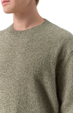 Мужской джемпер из хлопка и шерсти MAISON MARGIELA светло-зеленого цвета, арт. S50HL0033/M13108 | Фото 5 (Драгоценные камни: Проставлено; Рукава: Длинные; Материал сплава: Проставлено; Материал внешний: Шерсть, Хлопок; Длина (для топов): Стандартные; Мужское Кросс-КТ: Джемперы; Стили: Кэжуэл, Минимализм; Вырез: Круглый; Принт: Без принта)