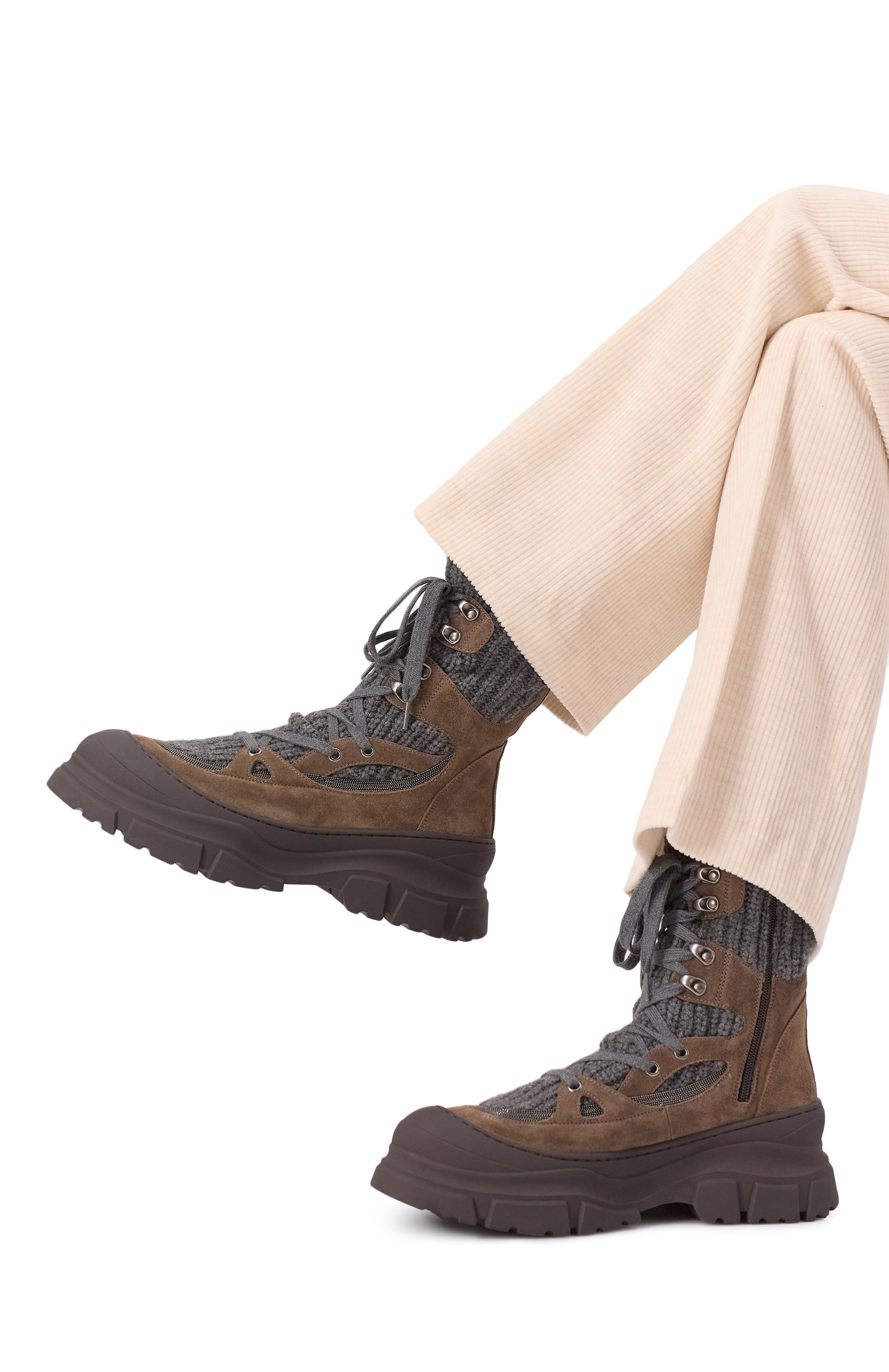 Комбинированные ботинки BRUNELLO CUCINELLI коричневого цвета по цене 184500 руб., арт. MZSFG2812, фото 3 Комбинированные ботинки BRUNELLO CUCINELLI, арт. MZSFG2812, фото 3