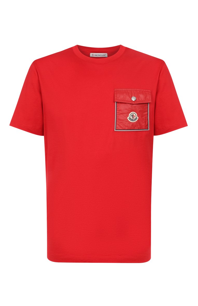 Мужская хлопковая футболка MONCLER красного цвета, арт. 8C00056/8390Y | Фото 1 (Материал внешний: Хлопок; Стили: Спорт-шик; Принт: Без принта; Длина (для топов): Стандартные; Рукава: Короткие; Мужское Кросс-КТ: Футболка-одежда; Кросс-КТ: Джерси; Детали: Декор; Автоматизация ТО: Проставлено; Автоматизация состава: Проставлено)