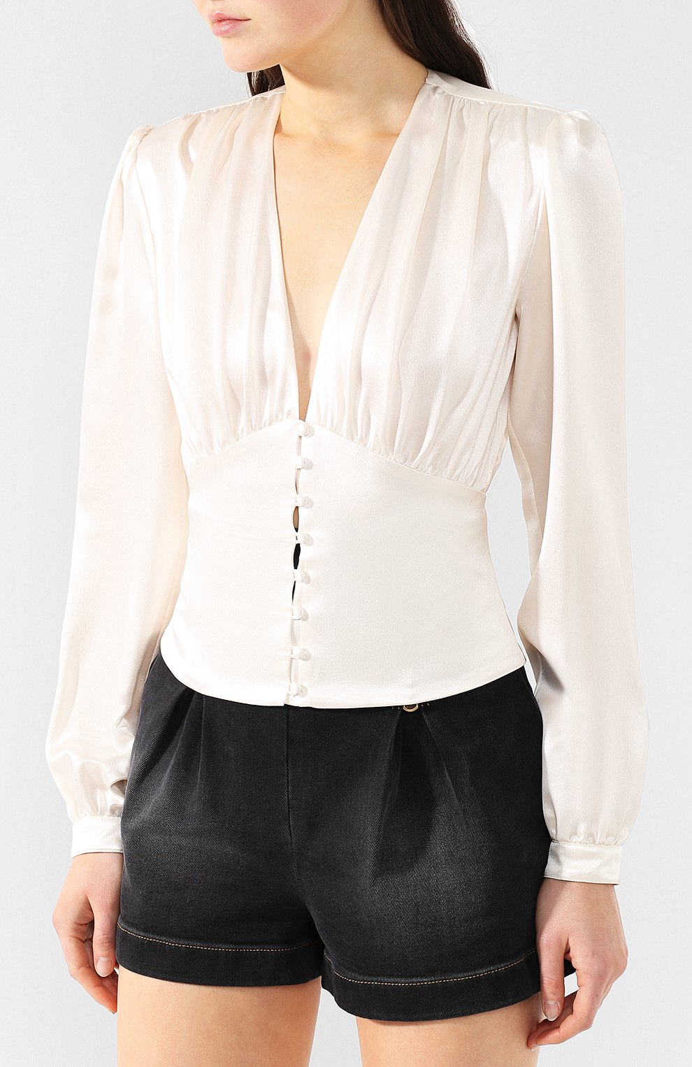 Шелковая блузка SAINT LAURENT белого цвета по цене 156500 руб., арт. 568635/Y001W, фото 3 Шелковая блузка SAINT LAURENT, арт. 568635/Y001W, фото 3