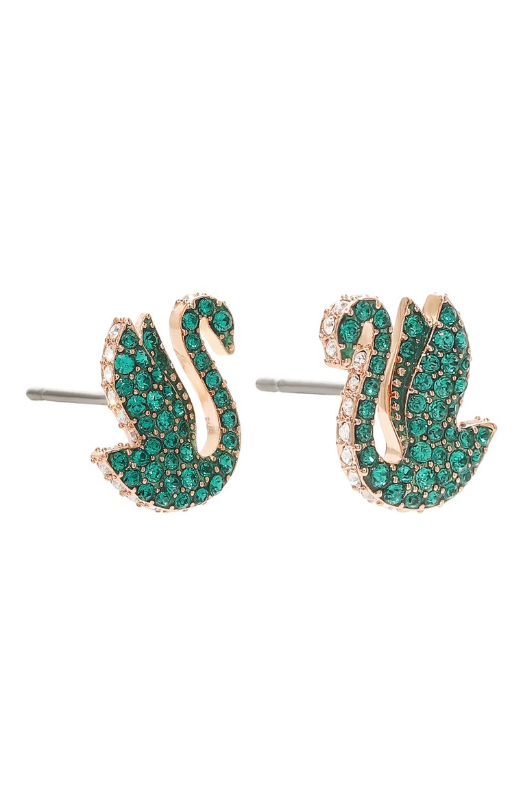 Женские серьги swan SWAROVSKI зеленого цвета, арт. 5650063 | Фото 3 (Нос: Не проставлено; Региональные ограничения белый список (Axapta Mercury): Не проставлено; Материал: Металл)