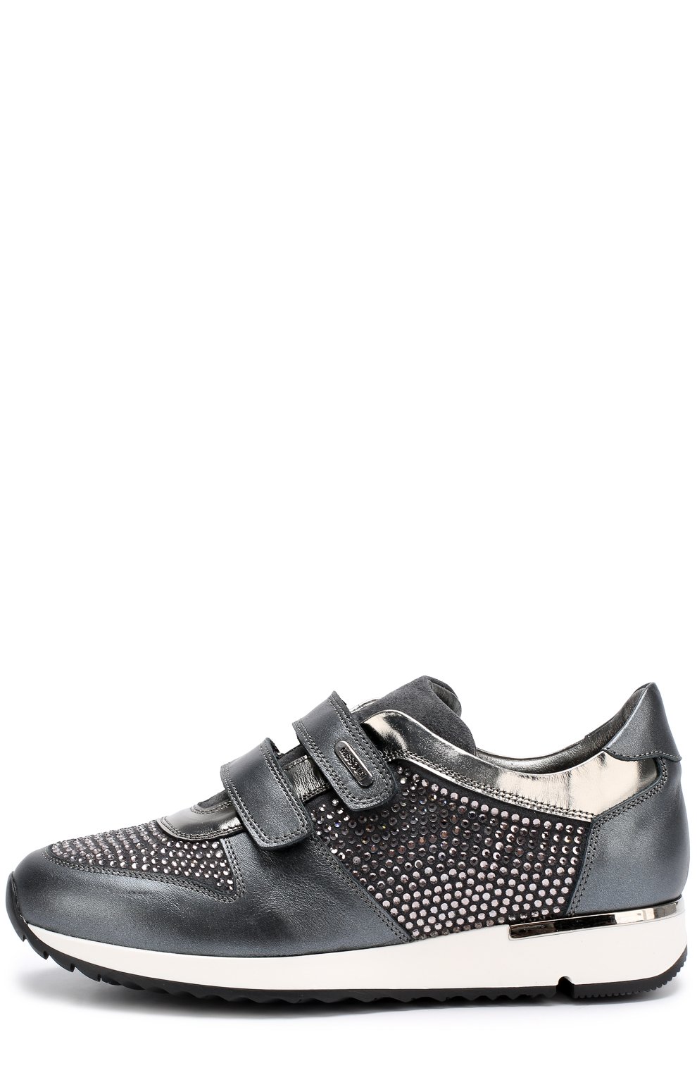 Кожаные кроссовки с замшевой отделкой и стразами на застежках велькро MISSOURI серого цвета по цене 28700 руб., арт. 11567B/35-41, фото 2 Кожаные кроссовки с замшевой отделкой и стразами на застежках велькро MISSOURI, арт. 11567B/35-41, фото 2