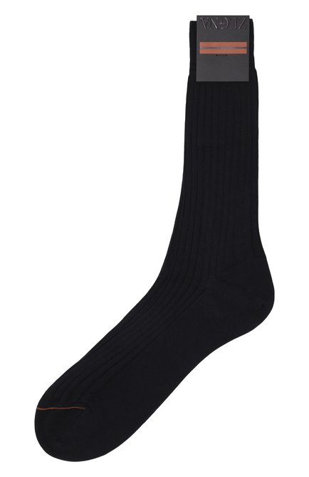 Мужские хлопковые носки ZEGNA темно-синего цвета, арт. 020.402.N4/0N_V4/0 | Фото 1 (Материал сплава: Проставлено; Нос: Не проставлено; Материал внешний: Хлопок)