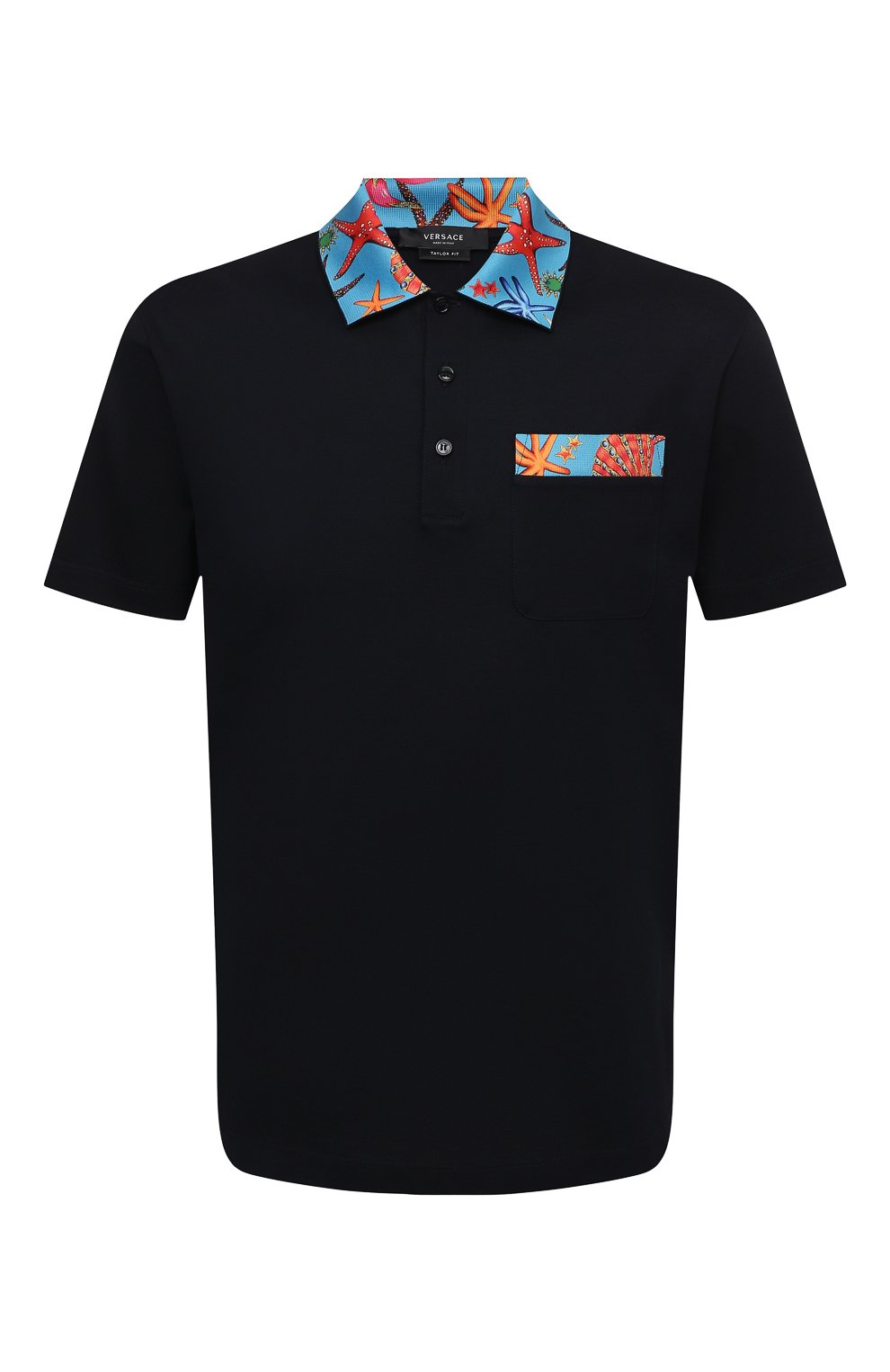 Хлопковое поло VERSACE темно-синего цвета по цене 57000 руб., арт. A89322/A237141, фото 1 Хлопковое поло VERSACE, арт. A89322/A237141, фото 1