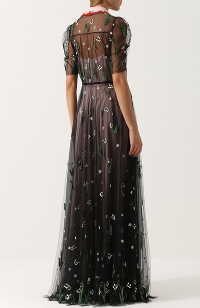 Приталенное прозрачное платье-макси с коротким рукавом VALENTINO, арт. NB3VD646/1ED, фото 4