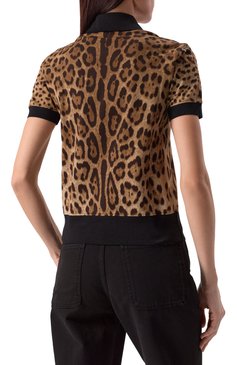 Женское хлопковое поло DOLCE & GABBANA леопардового цвета, арт. F8V33T/HS7KA | Фото 4 (Длина (для топов): Стандартные; Рукава: Короткие; Стили: Гламурный; Материал внешний: Хлопок; Автоматизация состава: Проставлено; Размерность: Ид�ёт в размер; Автоматизация ТО: Проставлено)