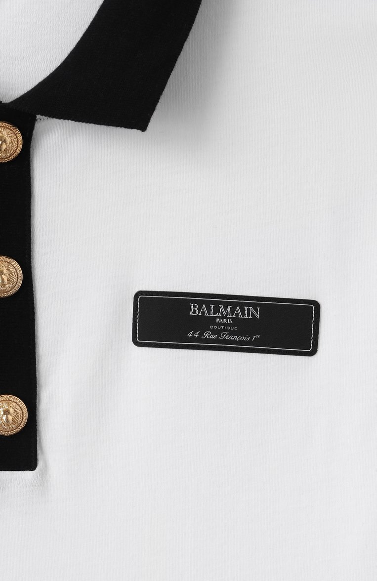 Детское хлопковое поло BALMAIN черно-белого цвета, арт. BW8R41 | Фото 3 (Рукава: Короткие; Материал внешний: Хлопок; Автоматизация состава: Проставлено; Автоматизация ТО: Проставлено; Ростовка одежда: 8 лет | 128 см, 13 - 15 лет | 158 см, 16 лет | 164 см, 12 лет | 152 см, 10 - 11 лет | 140 - 146см)