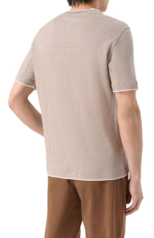 Футболка изо льна и хлопка Brunello Cucinelli MW8357427 Бежевый  MW8357427 Фото 4