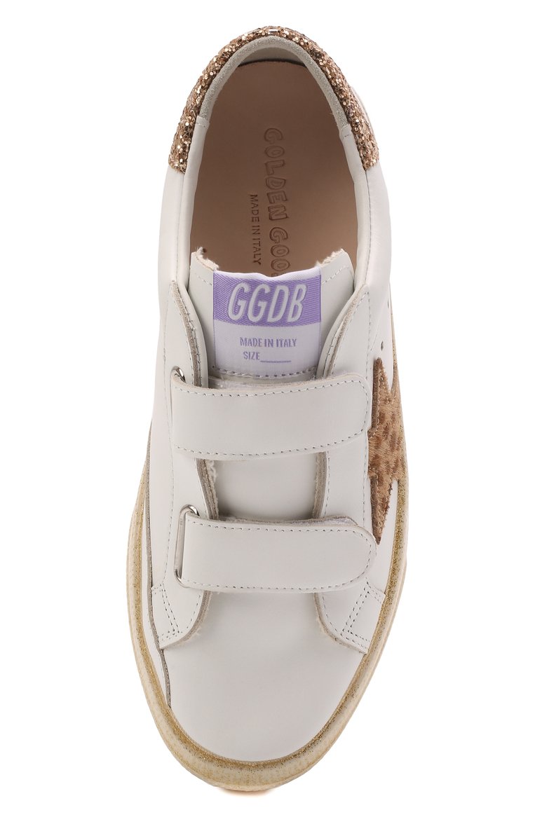 Детские кожаные кеды superstar GOLDEN GOOSE DELUXE BRAND белого цвета, арт. GTF00198.F002805 | Фото 4 (Материал внутренний: Натуральная кожа; Региональные ограничения белый список (Axapta Mercury): RU, Не проставлено; Девочки Кросс-КТ: Обувь-низкие; Кросс-КТ: велькро; Материал сплава: Проставлено; Нос: Не проставлено; Материал внешний: Натуральная кожа)