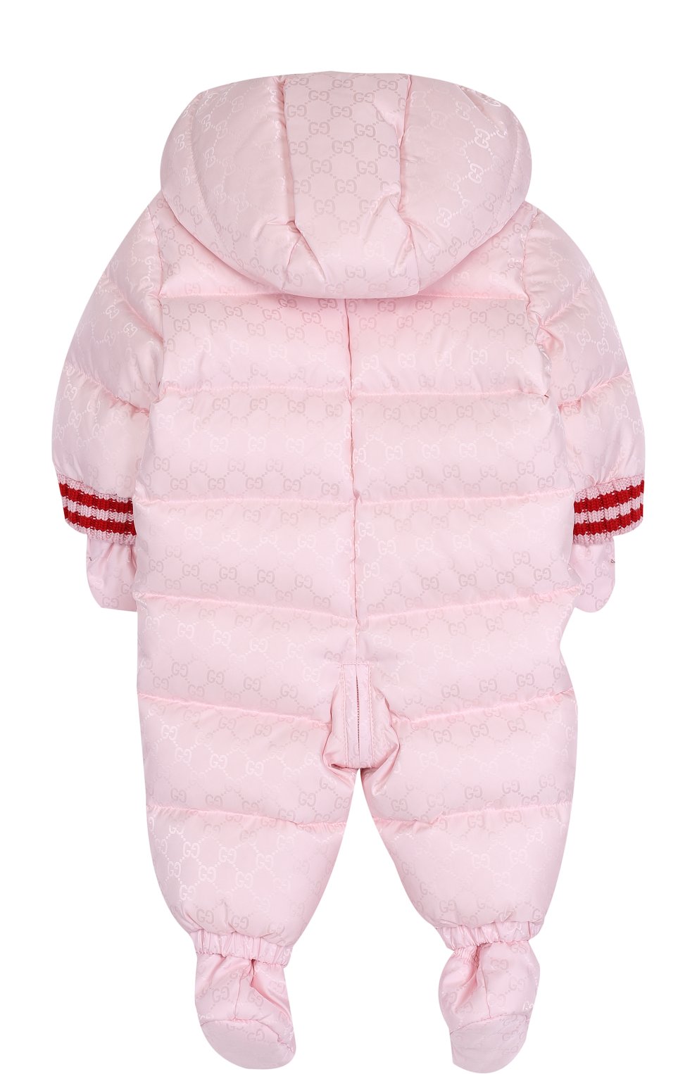Пуховый комплект из комбинезона с капюшоном и варежек с пинетками GUCCI розового цвета по цене 114000 руб., арт. 483880/XBC51, фото 2 Пуховый комплект из комбинезона с капюшоном и варежек с пинетками GUCCI, арт. 483880/XBC51, фото 2