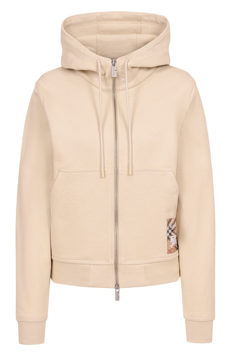 Женский хлопковая толстовка BURBERRY бежевого цвета, арт. 8103498 | Фото 1 (Материал сплава: Проставлено; Рукава: Длинные; Драгоценные камни: Проставлено; Материал внешний: Хлопок; Длина (для топов): Стандартные; Женское Кросс-КТ: Кардиган-одежда; Стили: Спорт-шик)