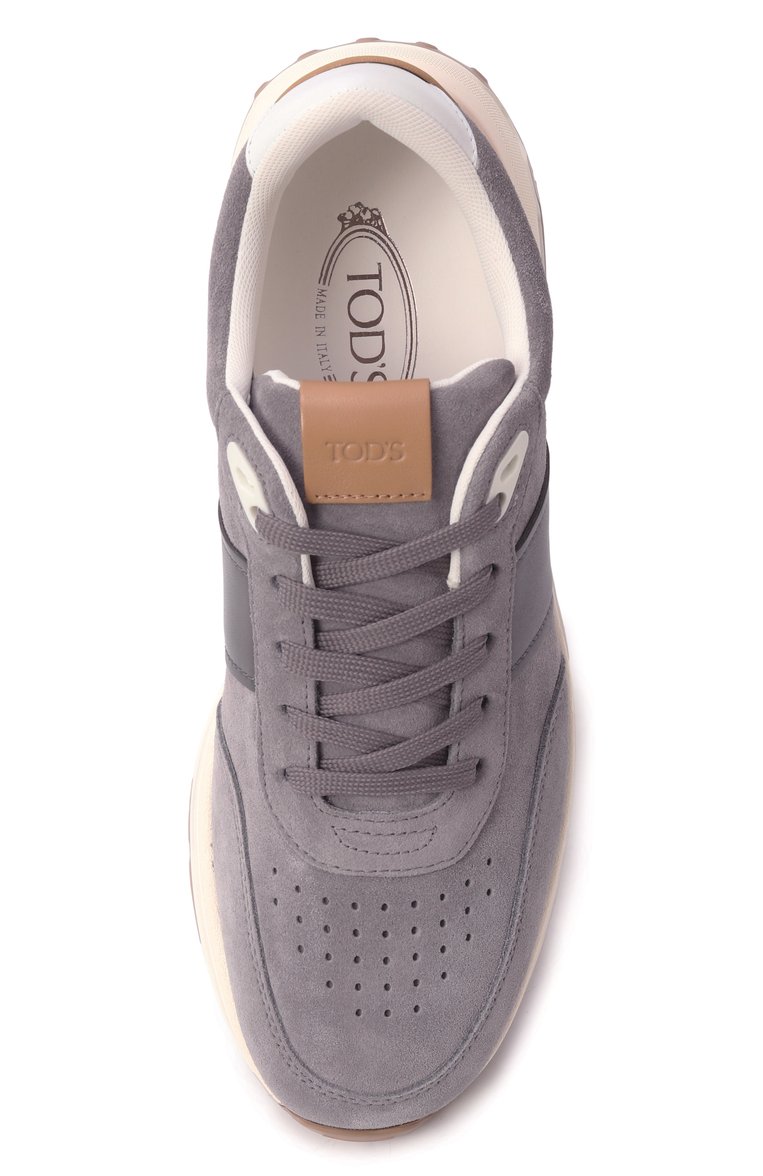 Мужские замшевые кроссовки TOD’S серого цвета, арт. XXM63K0GT80/S0B | Фото 6 (Драгоценные камни: Проставлено; Материал внешний: Натуральная кожа, Замша; Материал внутренний: Текстиль; Материал сплава: Проставлено; Подошва: Массивная; Кросс-КТ: Низкие; Материал утеплителя: Без утеплителя; Стили: Классический)
