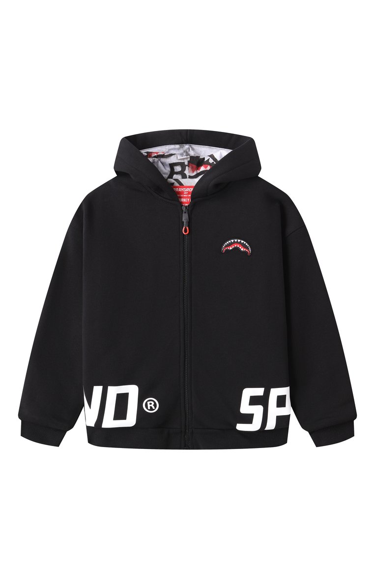 Детский хлопковая толстовк�а SPRAYGROUND черного цвета, арт. SPY930BLK | Фото 1 (Рукава: Длинные; Мальчики Кросс-КТ: Толстовка-одежда; Материал внешний: Хлопок; Автоматизация состава: Проставлено; Автоматизация ТО: Проставлено; Ростовка одежда: 10 - 11 лет | 140 - 146см, 13 - 15 лет | 158 см, 16 лет | 164 см, 8 лет | 128 см, 12 лет | 152 см)