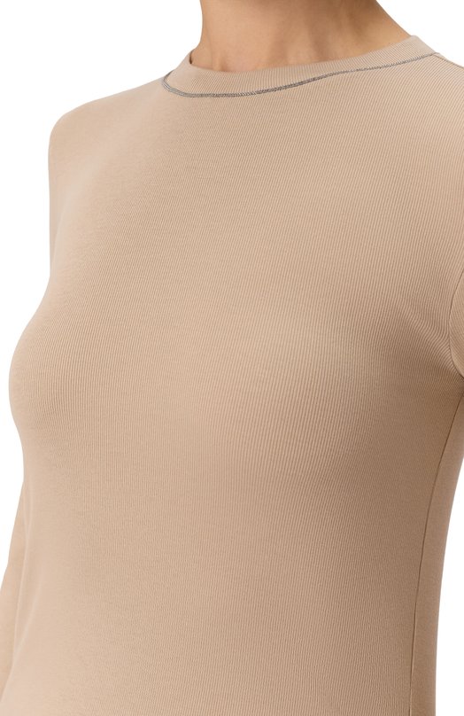 Хлопковый лонгслив Brunello Cucinelli MPTC8BJ300 Бежевый  MPTC8BJ300 Фото 5