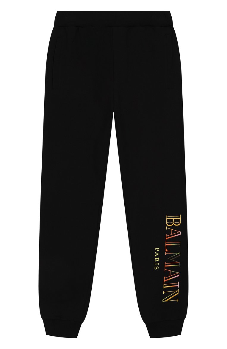 Детские хлопковые джоггеры BALMAIN черного цвета, арт. BW6Q90 | Фото 1 (Нос: Не проставлено; Материал внешний: Хлопок; Мальчики Кросс-КТ: Джоггеры-одежда, Брюки-спорт; Автоматизация состава: Проставлено; Ростовка одежда: 12 лет | 152 см, 13 - 15 лет | 158 см, 16 лет | 164 см, 10 - 11 лет | 140 - 146см, 8 лет | 128 см)