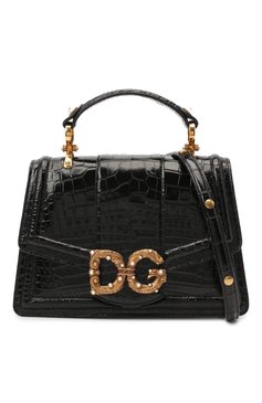 Женская сумка dg amore из кожи крокодила DOLCE & GABBANA черного цвета, арт. BB6675/B2DF8/AMIS | Фото 6 (Сумки-технические: Сумки через плечо, Сумки top-handle; Материал: Экзотическая кожа; Размер: medium; Материал сплава: Проставлено; Ремень/цепочка: На ремешке; Драгоценные камни: Проставлено)