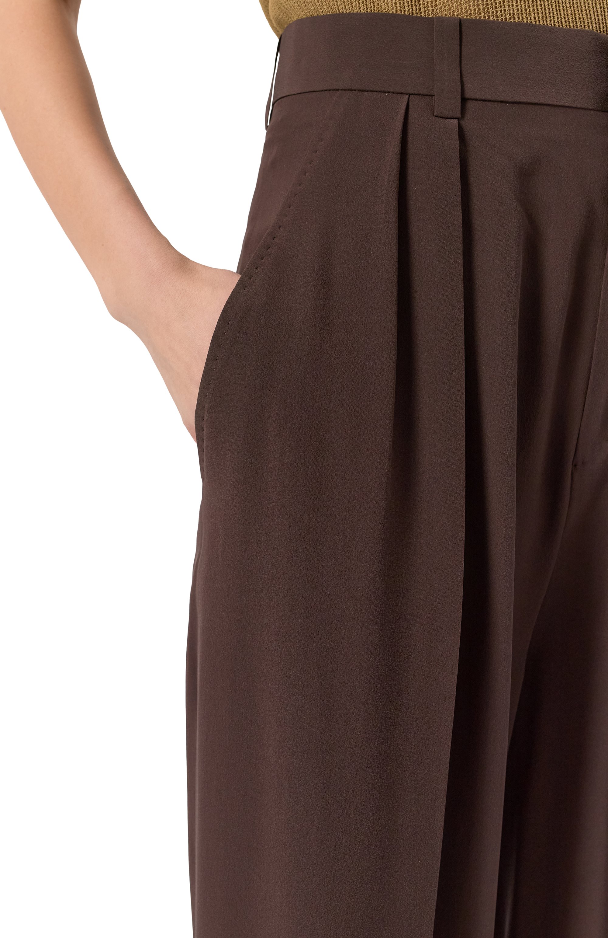 Шелковые брюки PETAR PETROV темно-коричневого цвета по цене 163000 руб., арт. S25P7, фото 5 Шелковые брюки PETAR PETROV, арт. S25P7, фото 5