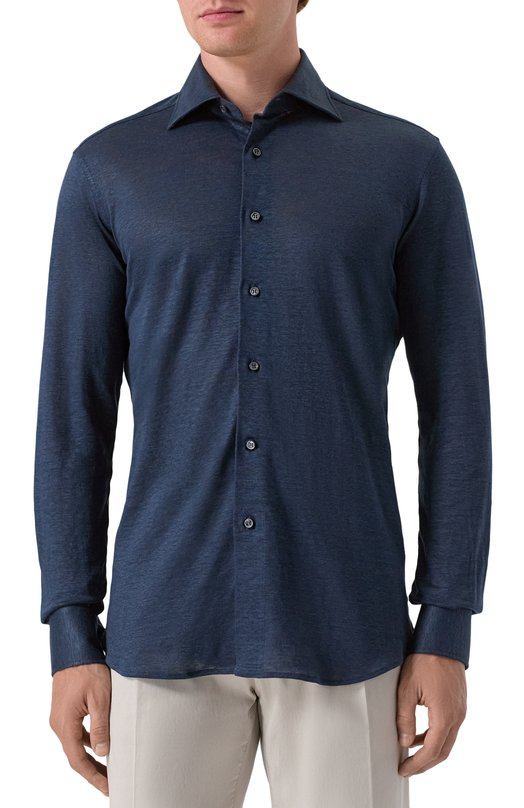 Льняная рубашка MVST SLIM/GABRIELLE/R0UND/800-JERSEY Синий  SLIM/GABRIELLE/R0UND/800-JERSEY Фото 3