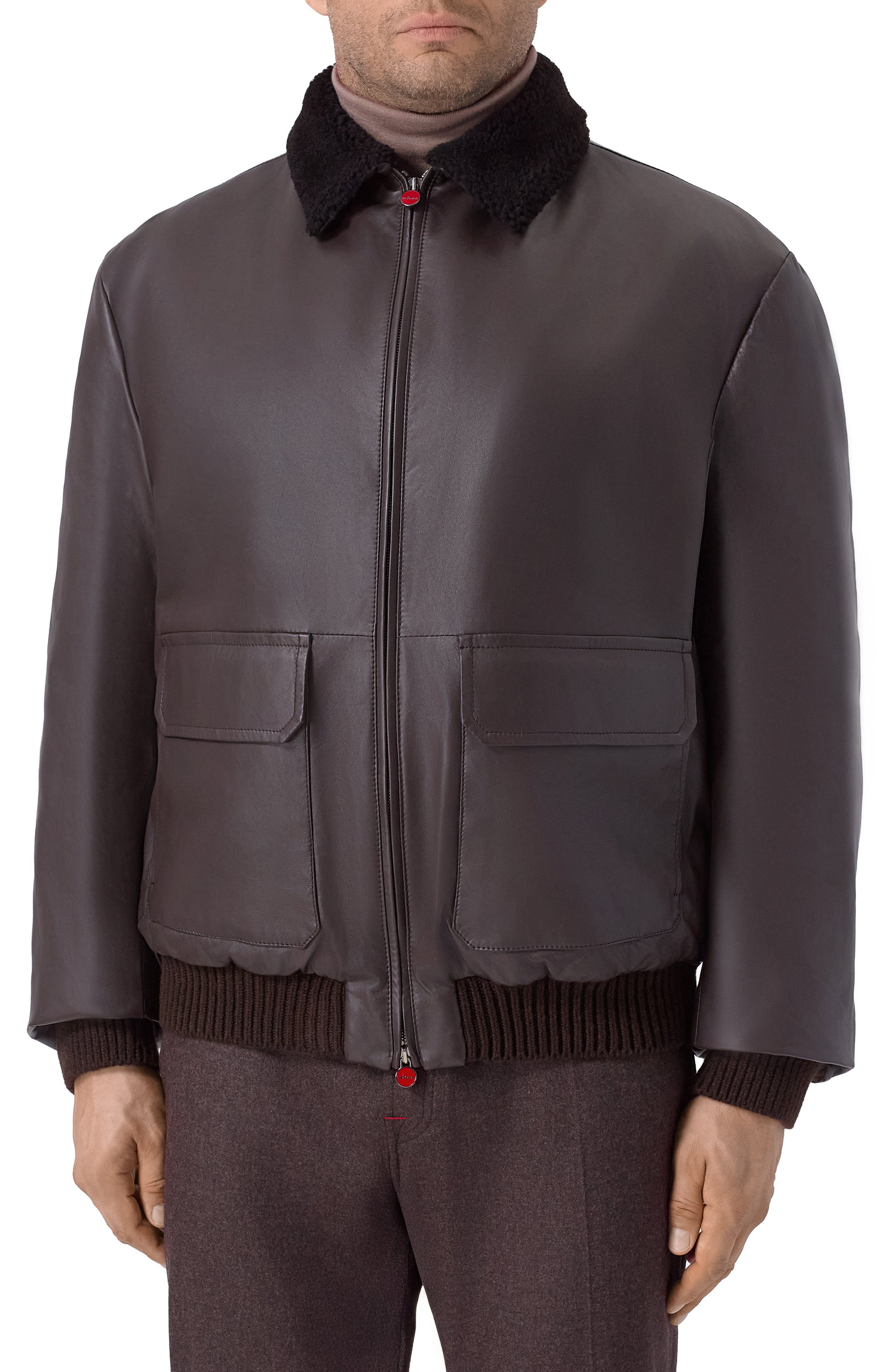 Кожаный бомбер с воротником из овчины KITON, арт. UW2240V0416H2162-66, фото 3