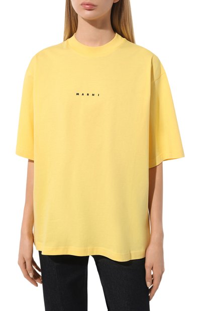 Хлопковая футболка MARNI желтого цвета по цене 35150 руб., арт. THJE0263P1/USCS87, фото 3 Хлопковая футболка MARNI, арт. THJE0263P1/USCS87, фото 3
