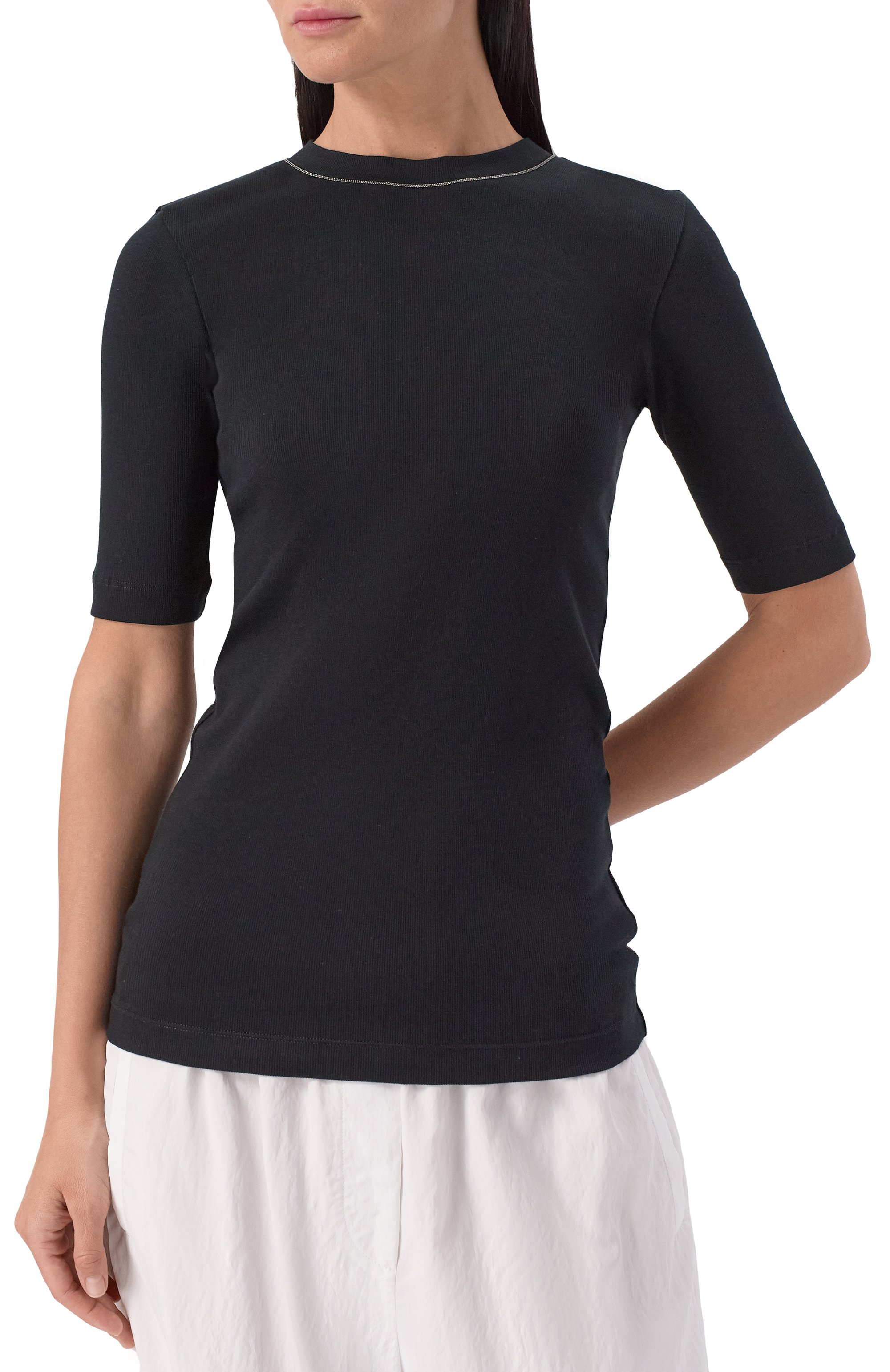 Хлопковая футболка BRUNELLO CUCINELLI черного цвета по цене 59050 руб., арт. MPTC8BJ310, фото 3 Хлопковая футболка BRUNELLO CUCINELLI, арт. MPTC8BJ310, фото 3