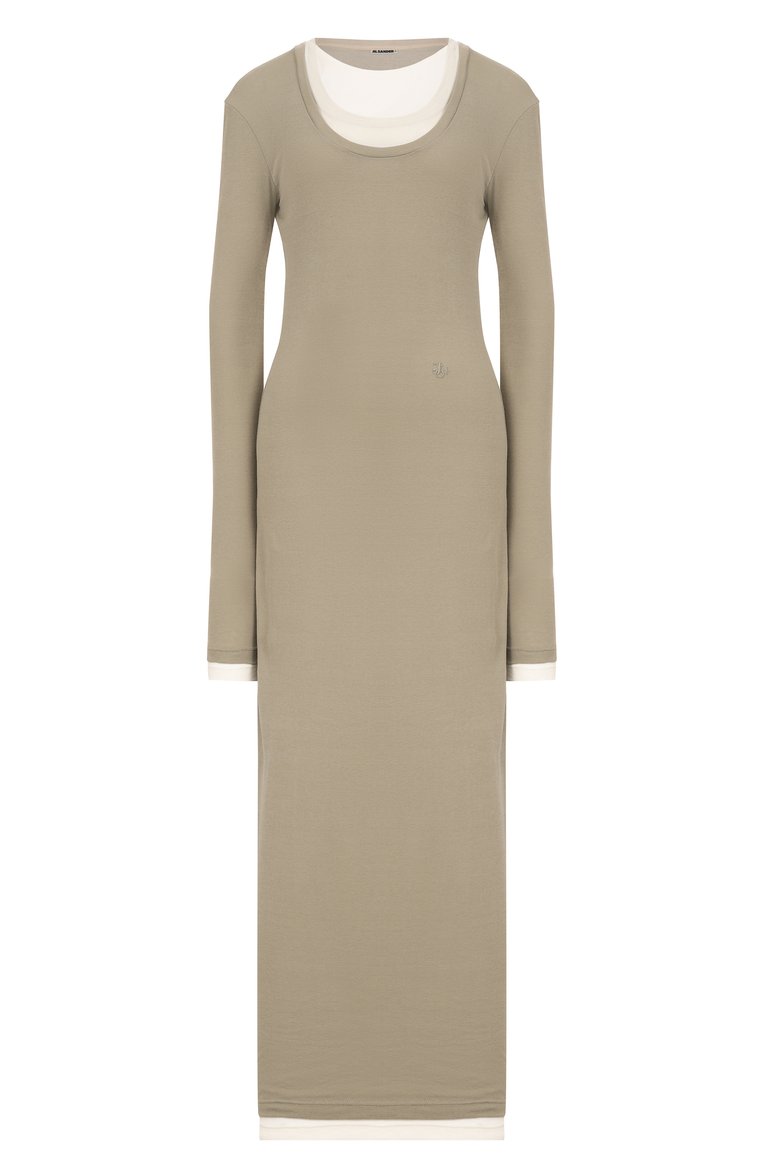 Женское комплект из трех платьев JIL SANDER хаки цвета, арт. J40FV0103/JTN356 | Фото 1 (Автоматизация ТО: Проставлено; Автоматизация состава: Проставлено; Стили: Минимализм; Случай: Повседневный; Материал внешний: Хлопок; Длина Ж (юбки, платья, шорты): Миди; Женское Кросс-КТ: Платье-одежда; Рукава: Длинные)