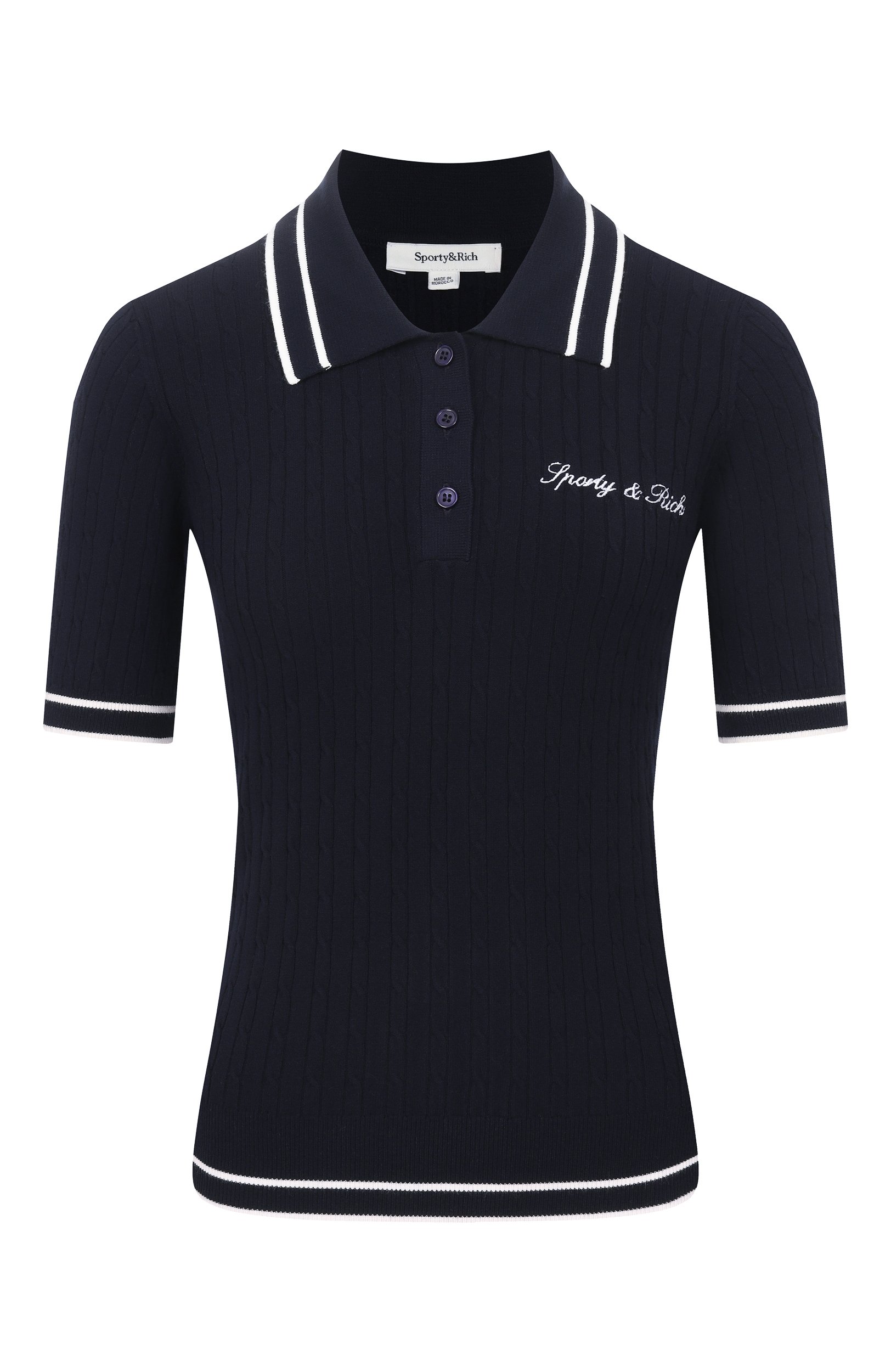 Поло из вискозы SPORTY AND RICH синего цвета по цене 28600 руб., арт. T0068810326BL107, фото 1 Поло из вискозы SPORTY AND RICH, арт. T0068810326BL107, фото 1