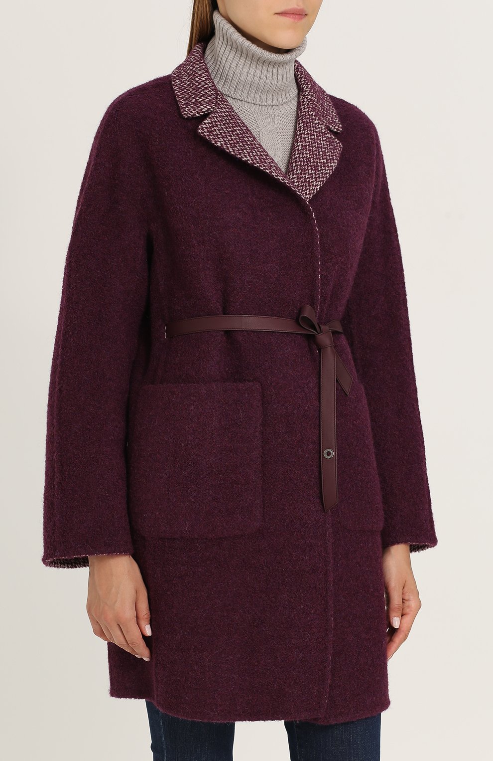 Шерстяное пальто с кожаным поясом LORO PIANA, арт. FAG3295, фото 6