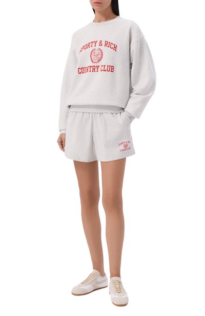 Хлопковые шорты SPORTY AND RICH серого цвета по цене 17150 руб., арт. SH03771267GY03, фото 2 Хлопковые шорты SPORTY AND RICH, арт. SH03771267GY03, фото 2