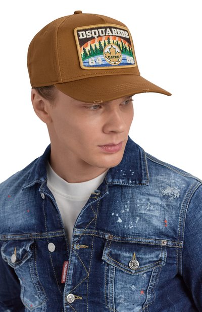Хлопковая бейсболка DSQUARED2 коричневого цвета по цене 29600 руб., арт. BCM0924/05C00001, фото 2 Хлопковая бейсболка DSQUARED2, арт. BCM0924/05C00001, фото 2