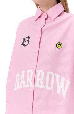 Женская рубашка BARROW розового цвета, арт. S5BWW0SI124 | Фото 5 (Рукава: Длинные; Материал внешний: Хлопок, Синтетический материал; Длина (для топов): Удлиненные; Принт: Полоска, С принтом; Женское Кросс-КТ: Рубашка-одежда; Стили: Кэжуэл)