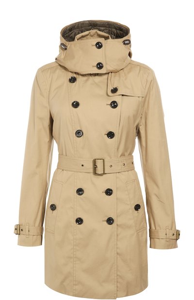 Утепленное двубортное пальто с поясом и капюшоном BURBERRY, арт. 3964034, фото 1