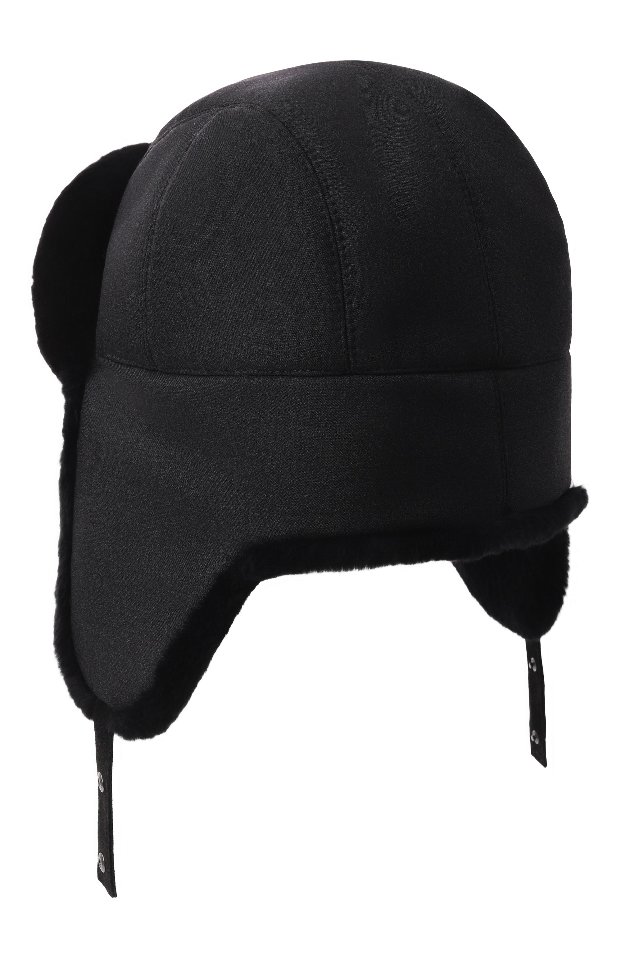 Кашемировая шапка-ушанка с мехом бобра MVST, арт. MH-17 BLACK FABRIC + BEAVER, фото 2