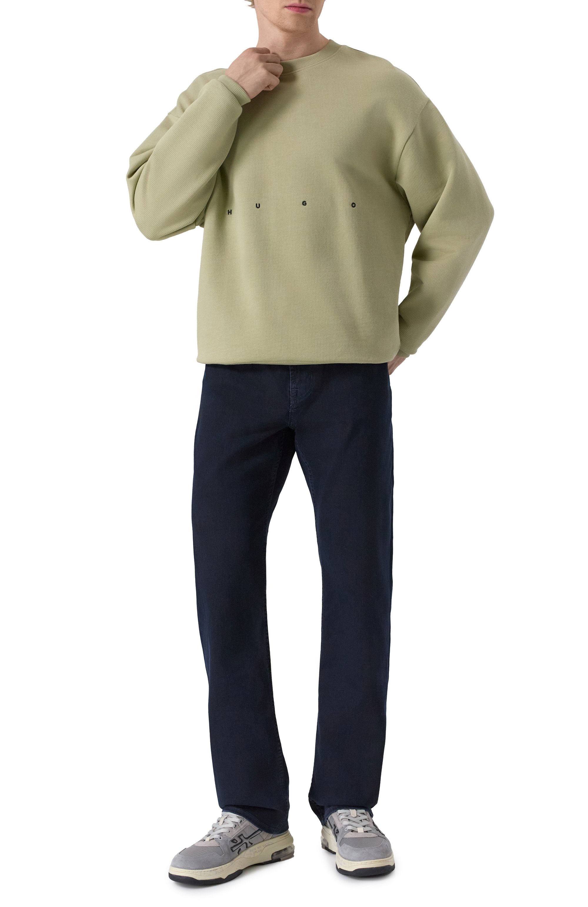 Хлопковый свитшот HUGO светло-зеленого цвета по цене 20950 руб., арт. 50538973, фото 2 Хлопковый свитшот HUGO, арт. 50538973, фото 2