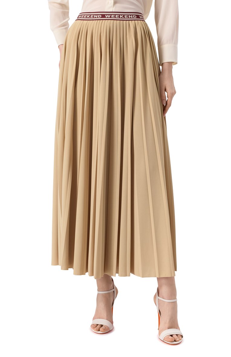 Женская плиссированная юбка WEEKEND MAX MARA бежевого цвета, арт. BLEU | Фото 3 (Материал внешний: Синтетический материал; Автоматизация состава: Проставлено; Автоматизация ТО: Проставлено; Женское Кросс-КТ: юбка-плиссе; Длина Ж (юбки, платья, шорты): Миди; Стили: Кэжуэл)
