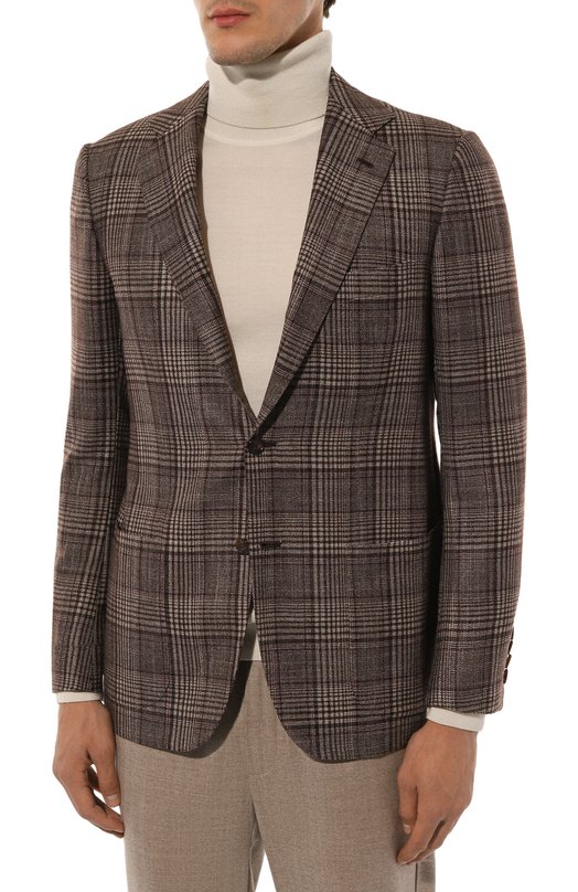 Пиджак из шерсти и кашемира Kiton UG81K0124E22 Коричневый  UG81K0124E22 Фото 4