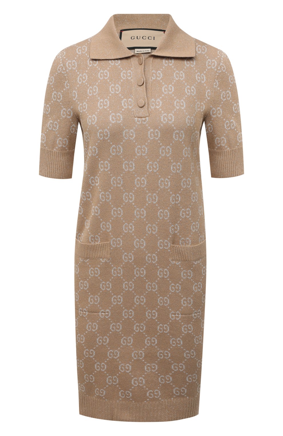 Хлопковое платье GUCCI бежевого цвета по цене 187200 руб., арт. 678437/XKB54, фото 1 Хлопковое платье GUCCI, арт. 678437/XKB54, фото 1