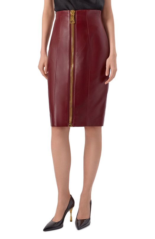 Кожаная юбка Balmain FF0LC266/LD63 Бордовый  FF0LC266/LD63 Фото 3