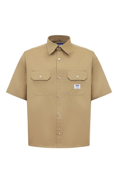 Хлопковая рубашка HUGO BLUE бежевого цвета по цене 10950 руб., арт. 50517871, фото 1 Хлопковая рубашка HUGO BLUE, арт. 50517871, фото 1